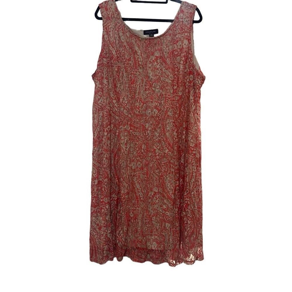 Perceptions 24W Orange Gold Jacquard Lace Sleeveless‎ Shift Dress Cocktail Party